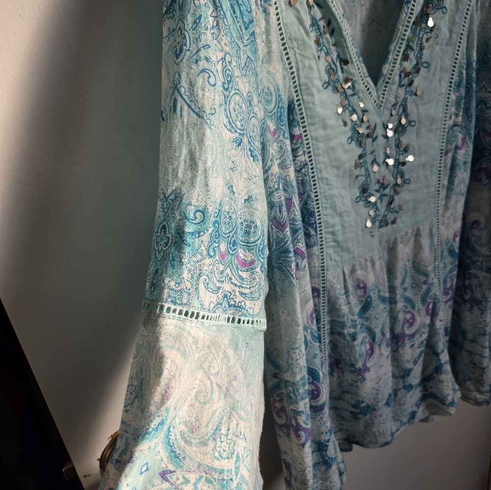 Vintage America Embellished Blue Cotton Blend Tunic Top Size 2X - Picture 8 of 12